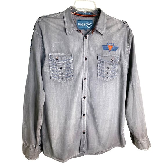 Roar Aviation Edition Mens Grey Embroidered Aces High Size 3XL Military Biker - Picture 1 of 10